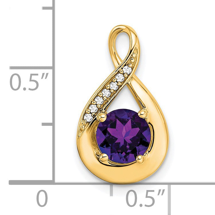 14k 6mm Round Amethyst and Diamond Chain Slide