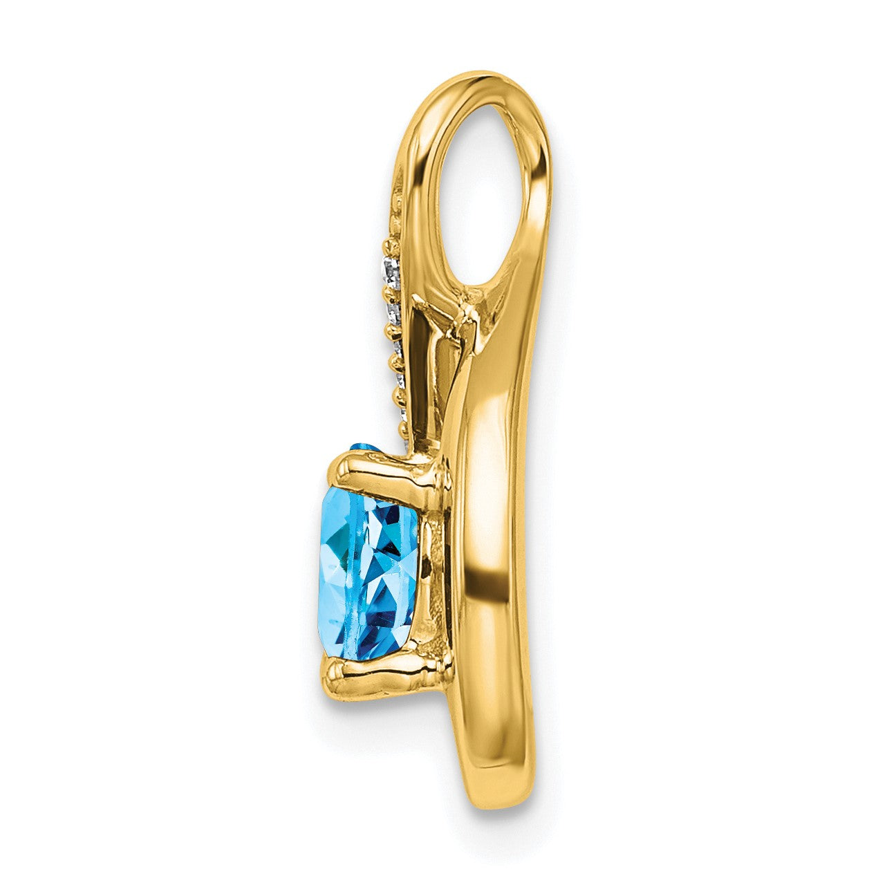 14k 6mm Round Blue Topaz and Diamond Chain Slide
