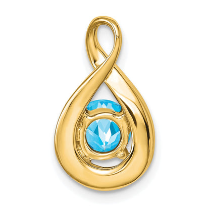 14k 6mm Round Blue Topaz and Diamond Chain Slide