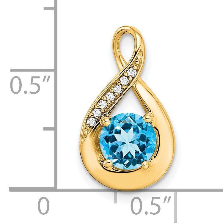 14k 6mm Round Blue Topaz and Diamond Chain Slide