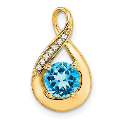 14k 6mm Round Blue Topaz and Diamond Chain Slide
