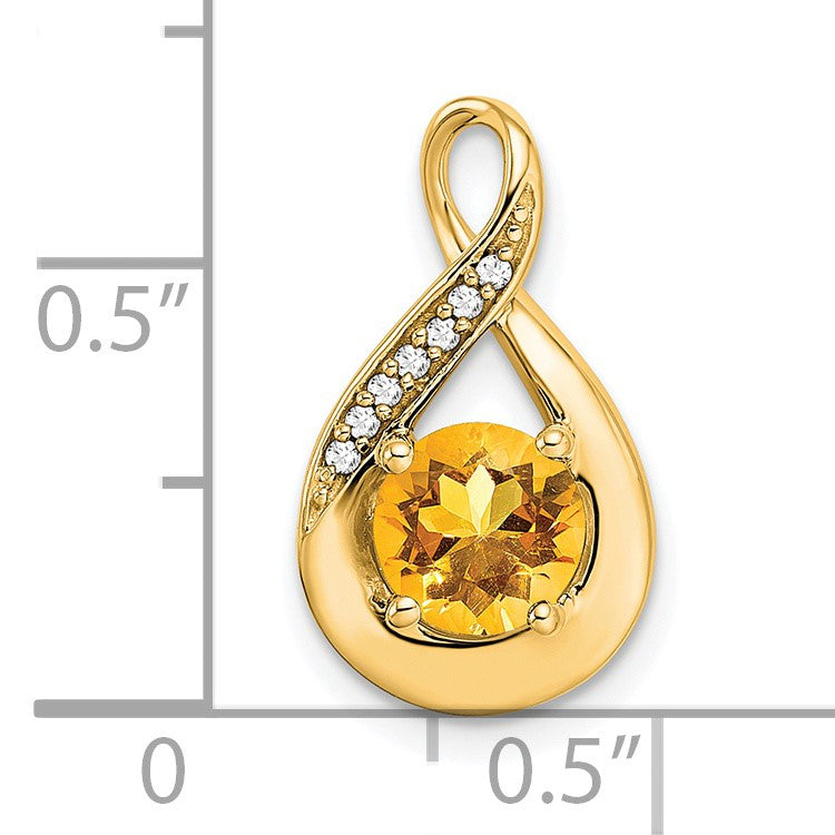 14k 6mm Round Citrine and Diamond Chain Slide