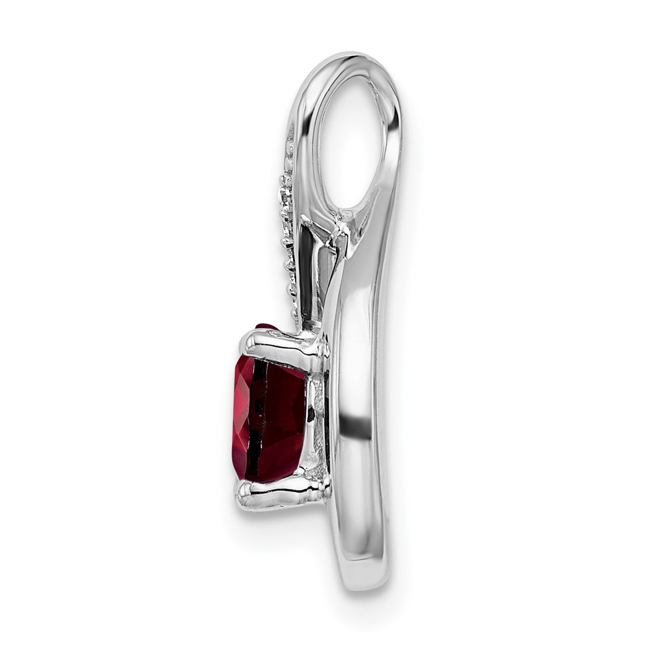 14k White Gold 6mm Round Garnet and Diamond Chain Slide