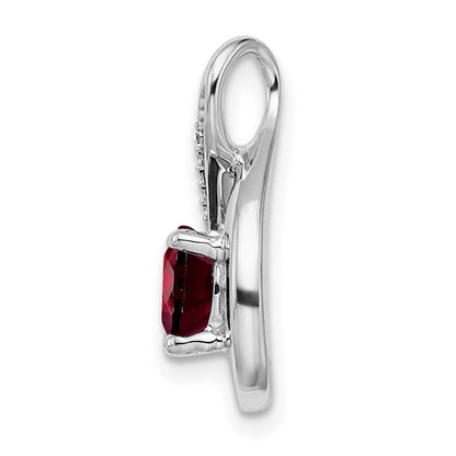 14k White Gold 6mm Round Garnet and Diamond Chain Slide