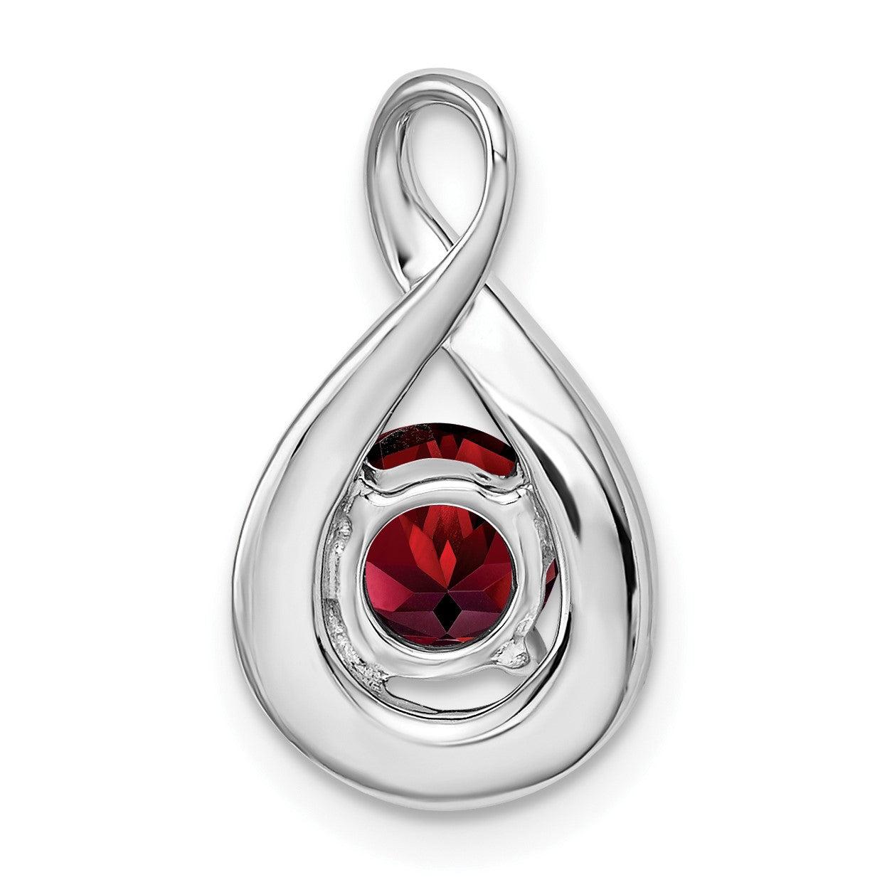 14k White Gold 6mm Round Garnet and Diamond Chain Slide