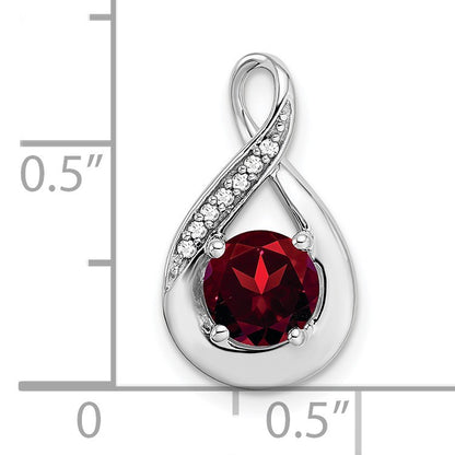 14k White Gold 6mm Round Garnet and Diamond Chain Slide