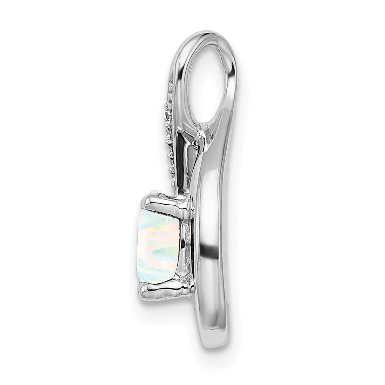 14k White Gold Lab Created Opal and Diamond Teardrop Chain Slide
