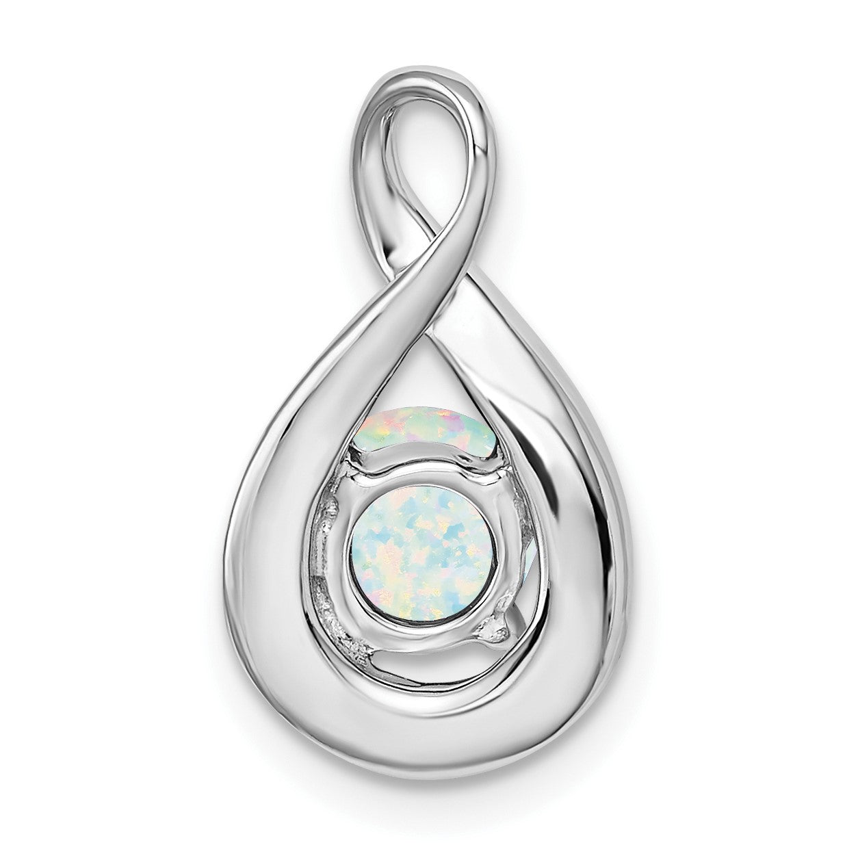 14k White Gold Lab Created Opal and Diamond Teardrop Chain Slide