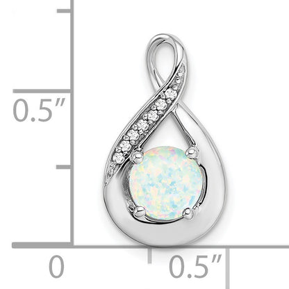 14k White Gold Lab Created Opal and Diamond Teardrop Chain Slide