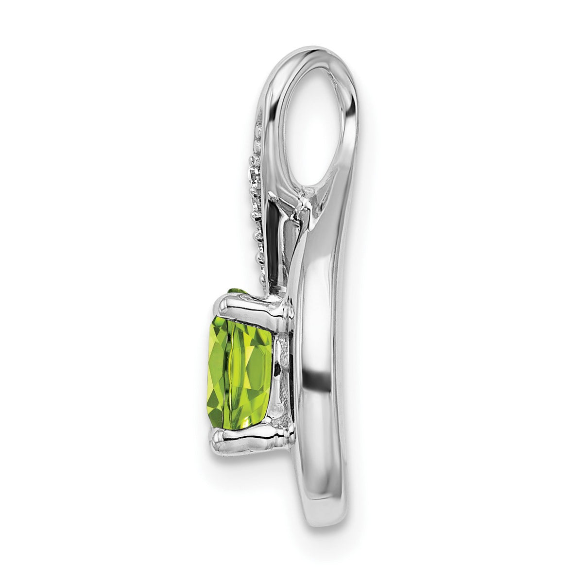14k White Gold 6mm Round Peridot and Diamond Chain Slide