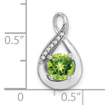 14k White Gold 6mm Round Peridot and Diamond Chain Slide