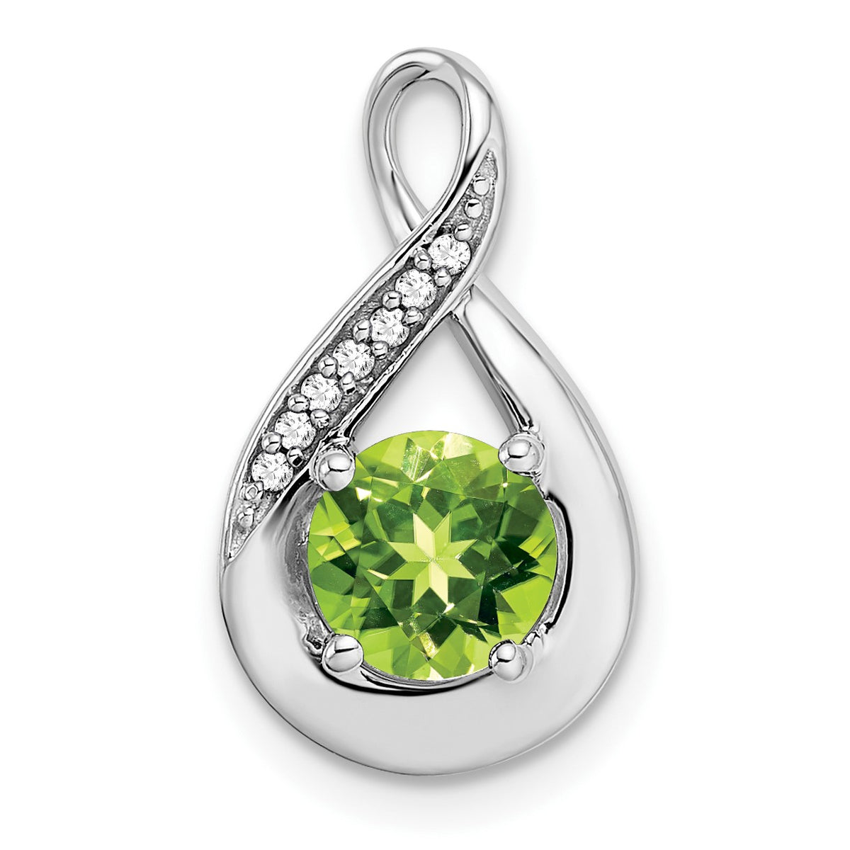 14k White Gold 6mm Round Peridot and Diamond Chain Slide