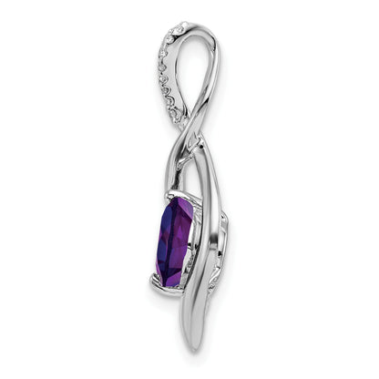 14k White Gold 6.5mm Round Amethyst and Diamond Fancy Pendant