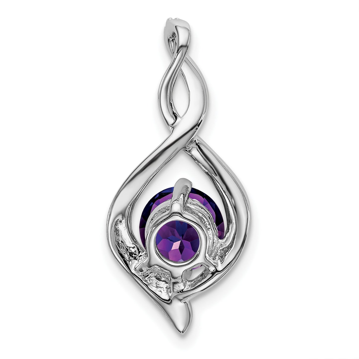 14k White Gold 6.5mm Round Amethyst and Diamond Fancy Pendant