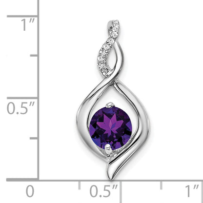 14k White Gold 6.5mm Round Amethyst and Diamond Fancy Pendant