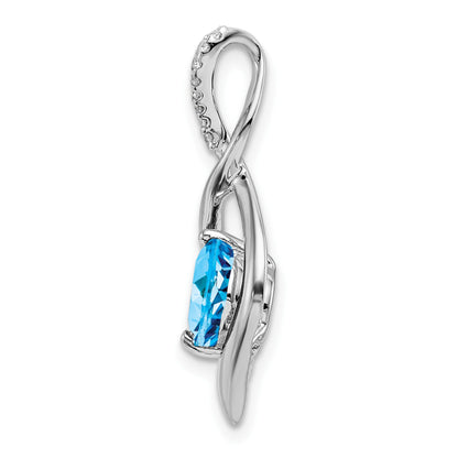 14k White Gold 6.5mm Round Blue Topaz and Diamond Fancy Pendant
