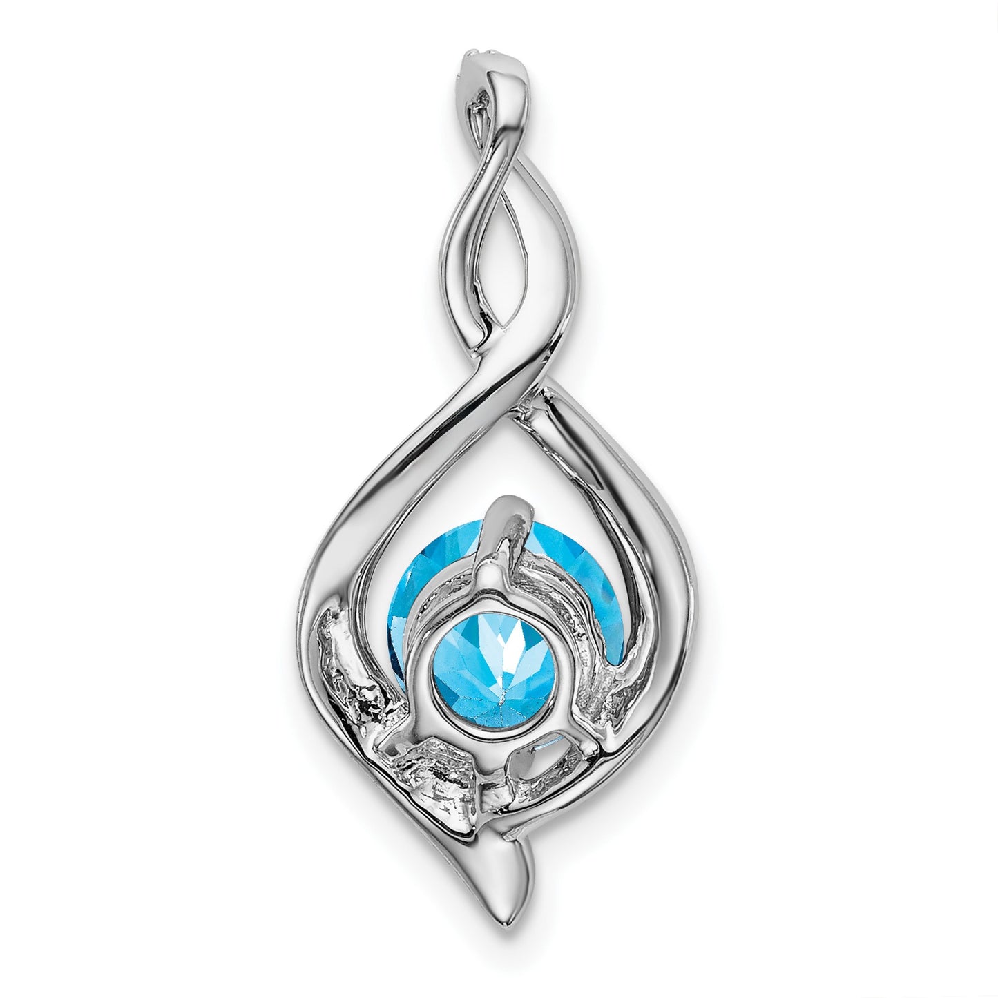 14k White Gold 6.5mm Round Blue Topaz and Diamond Fancy Pendant