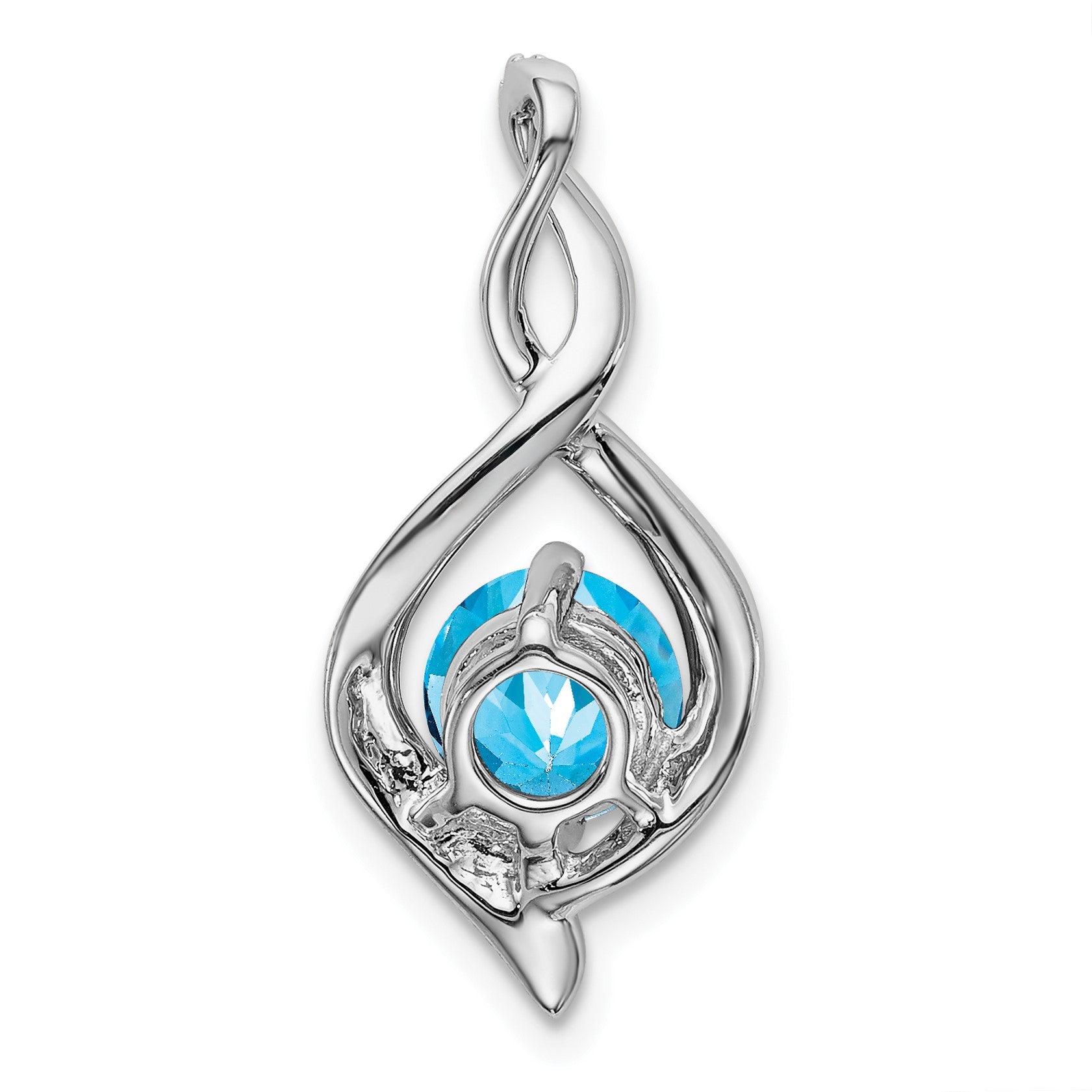 14k White Gold 6.5mm Round Blue Topaz and Diamond Fancy Pendant