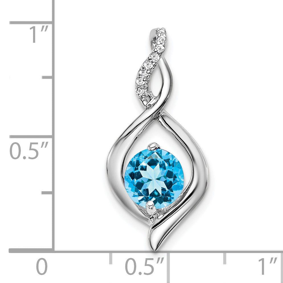 14k White Gold 6.5mm Round Blue Topaz and Diamond Fancy Pendant