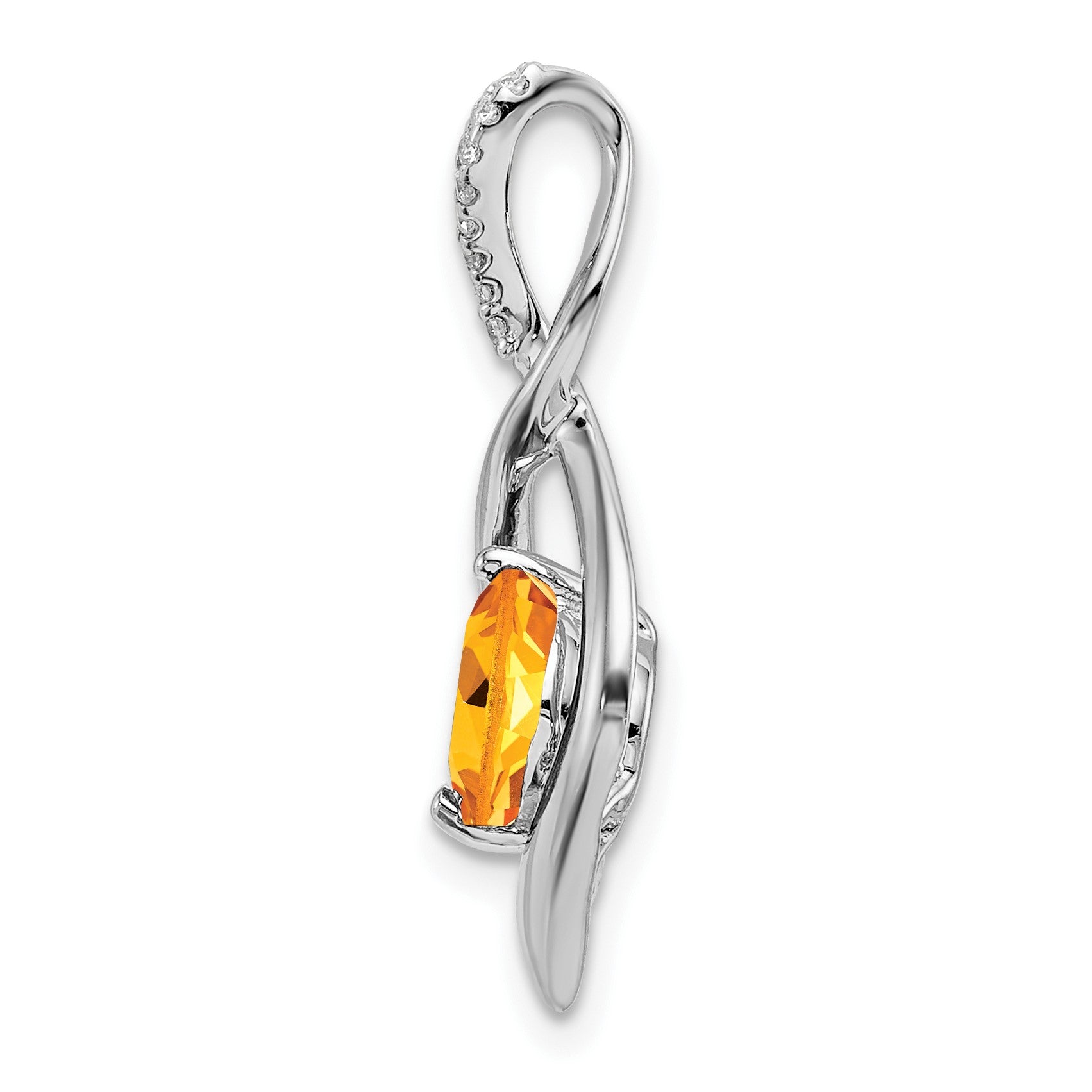 14k White Gold 6.5mm Round Citrine and Diamond Fancy Pendant