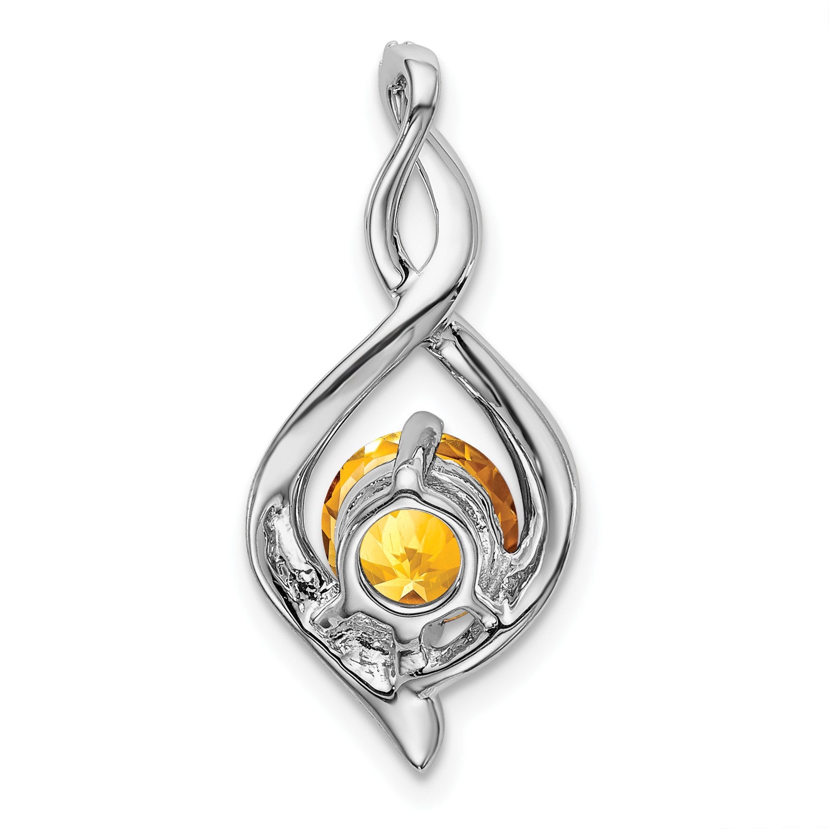 14k White Gold 6.5mm Round Citrine and Diamond Fancy Pendant