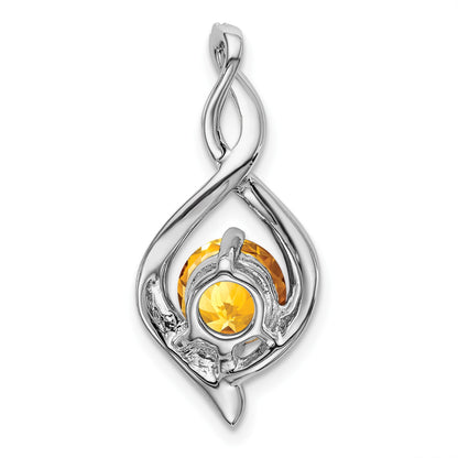14k White Gold 6.5mm Round Citrine and Diamond Fancy Pendant