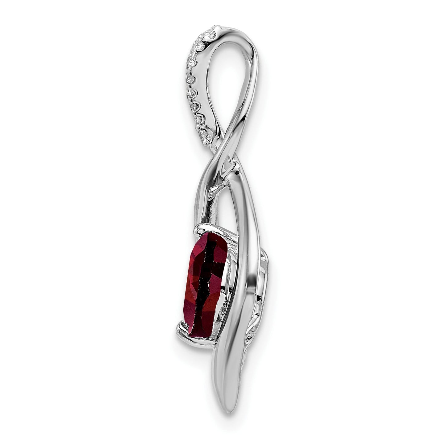 14k White Gold 6.5mm Round Garnet and Diamond Fancy Pendant