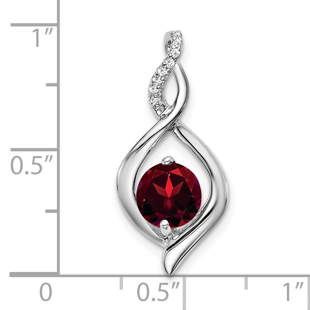 14k White Gold 6.5mm Round Garnet and Diamond Fancy Pendant