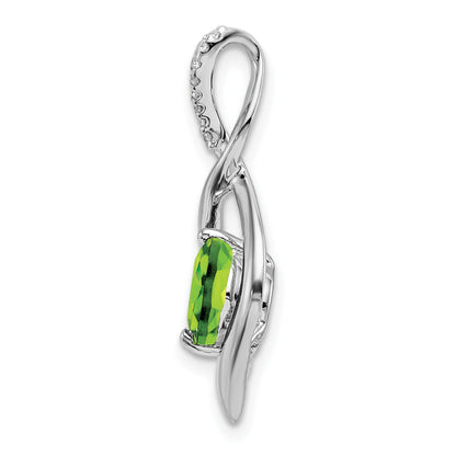14k White Gold 6.5mm Round Peridot and Diamond Fancy Pendant