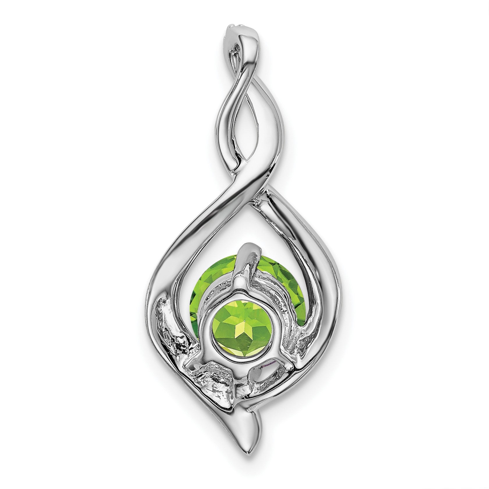 14k White Gold 6.5mm Round Peridot and Diamond Fancy Pendant