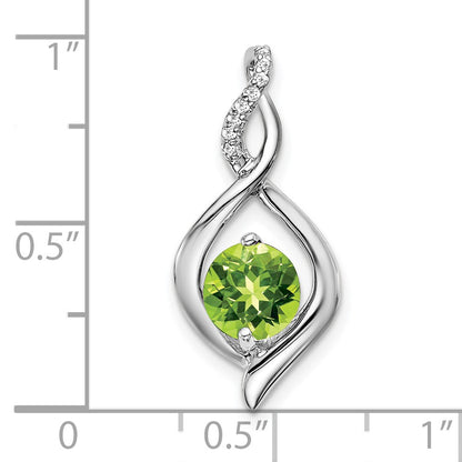 14k White Gold 6.5mm Round Peridot and Diamond Fancy Pendant