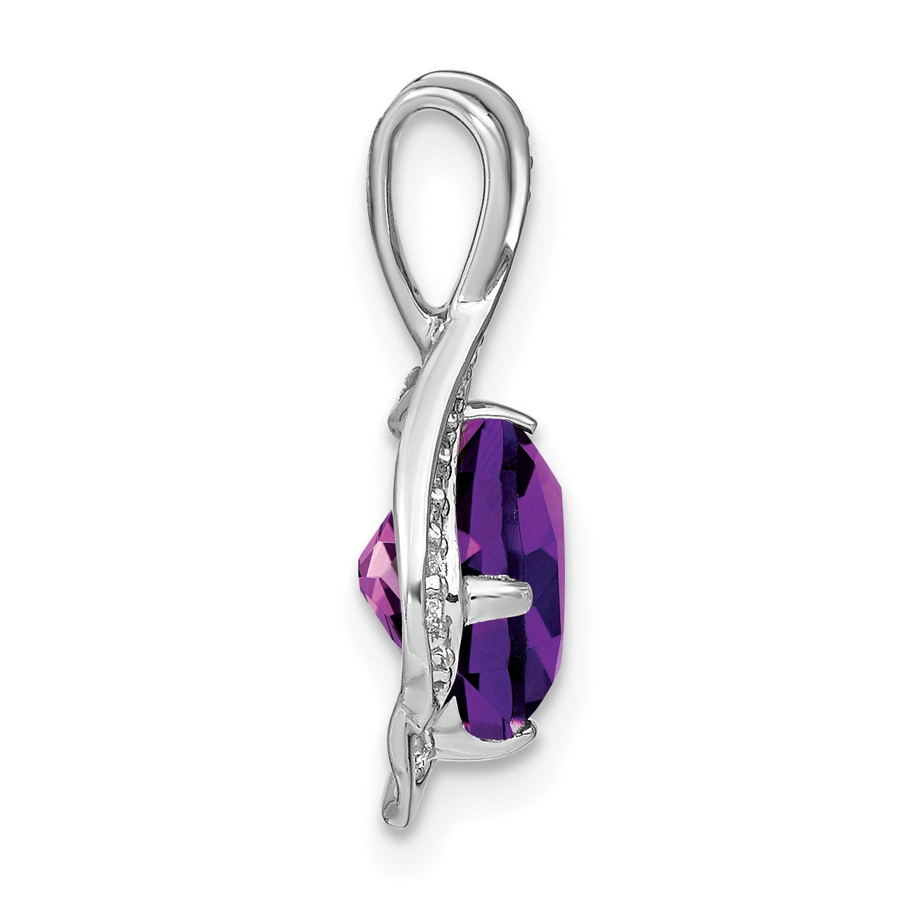 14k White Gold 8mm Round Amethyst and Diamond Fancy Chain Slide