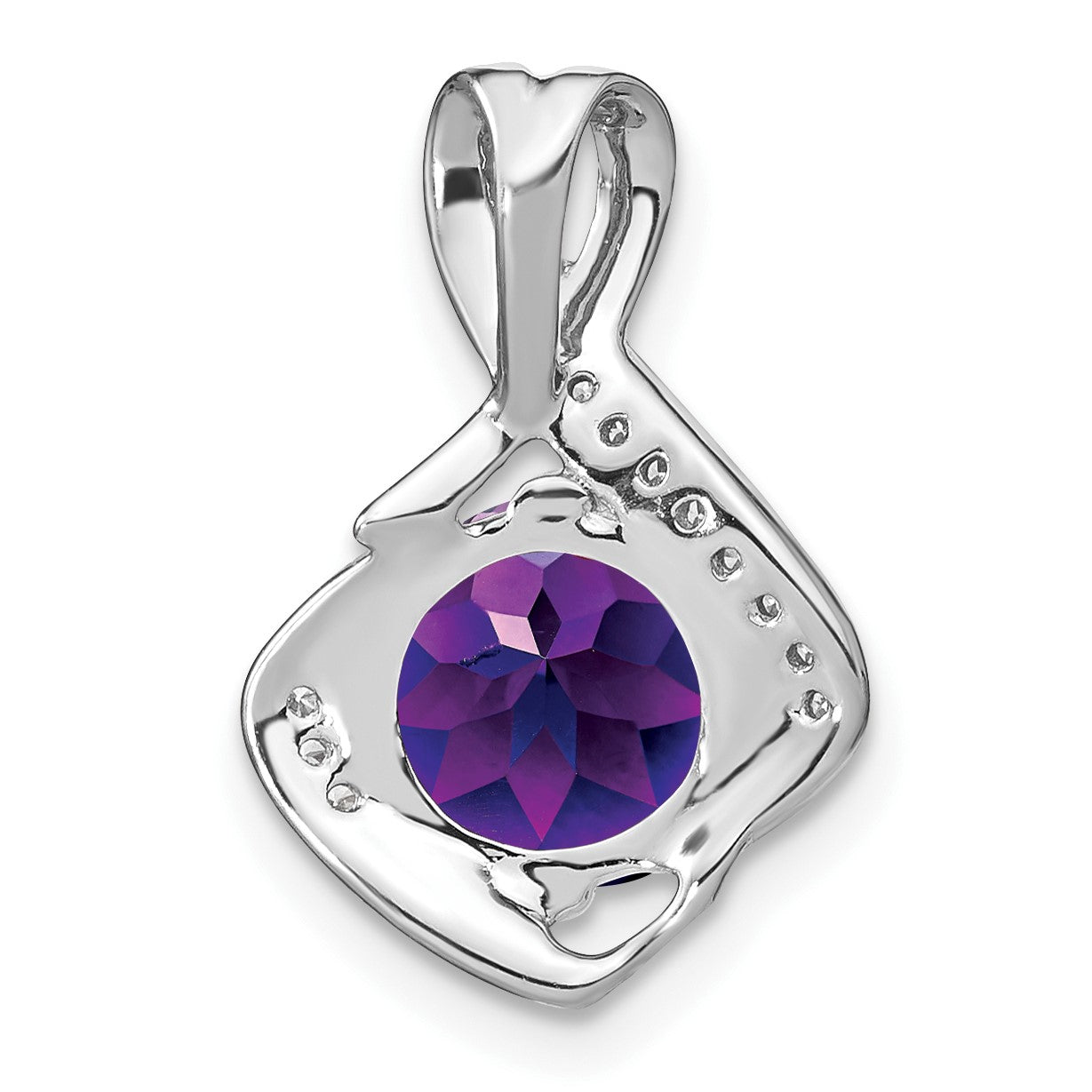 14k White Gold 8mm Round Amethyst and Diamond Fancy Chain Slide