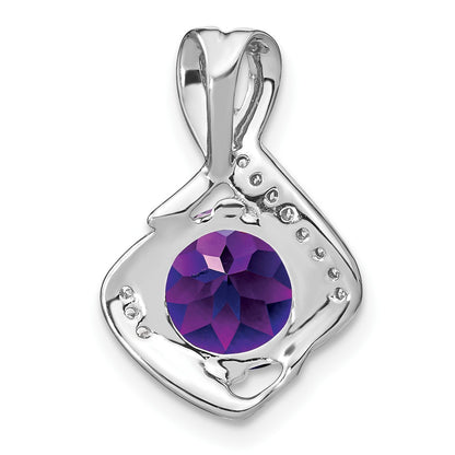 14k White Gold 8mm Round Amethyst and Diamond Fancy Chain Slide