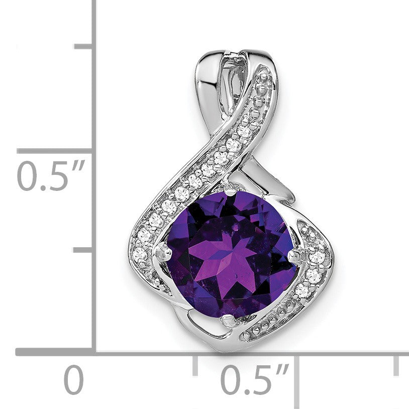 14k White Gold 8mm Round Amethyst and Diamond Fancy Chain Slide