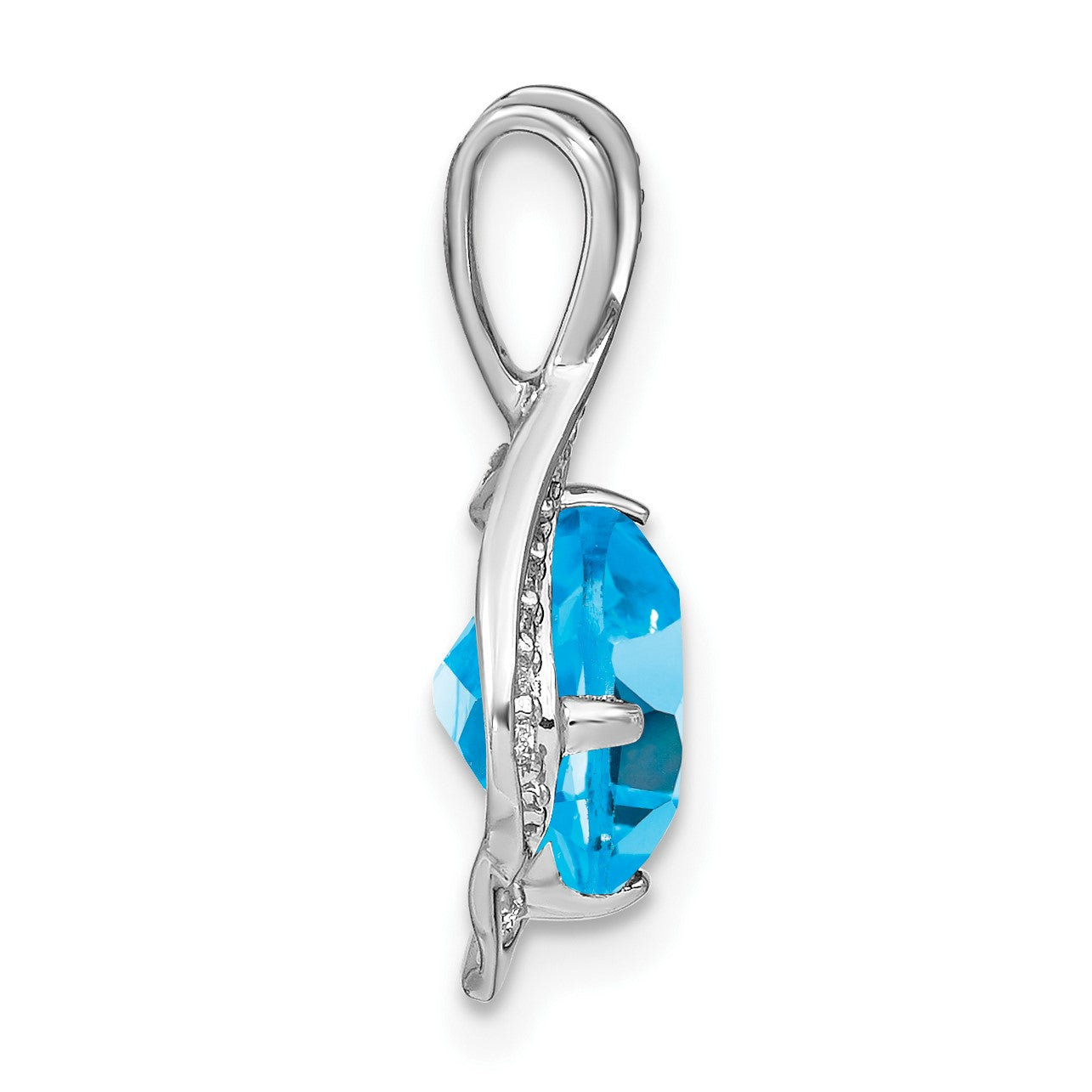 14k White Gold 8mm Round Blue Topaz and Diamond Fancy Chain Slide