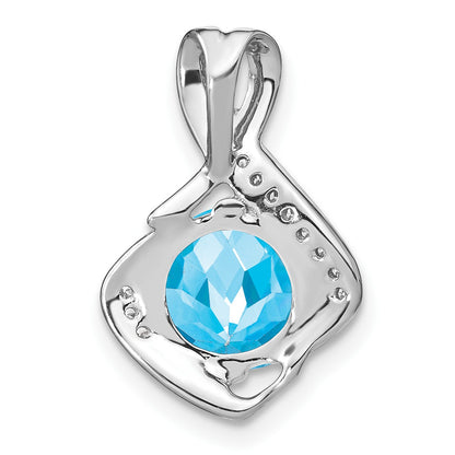 14k White Gold 8mm Round Blue Topaz and Diamond Fancy Chain Slide