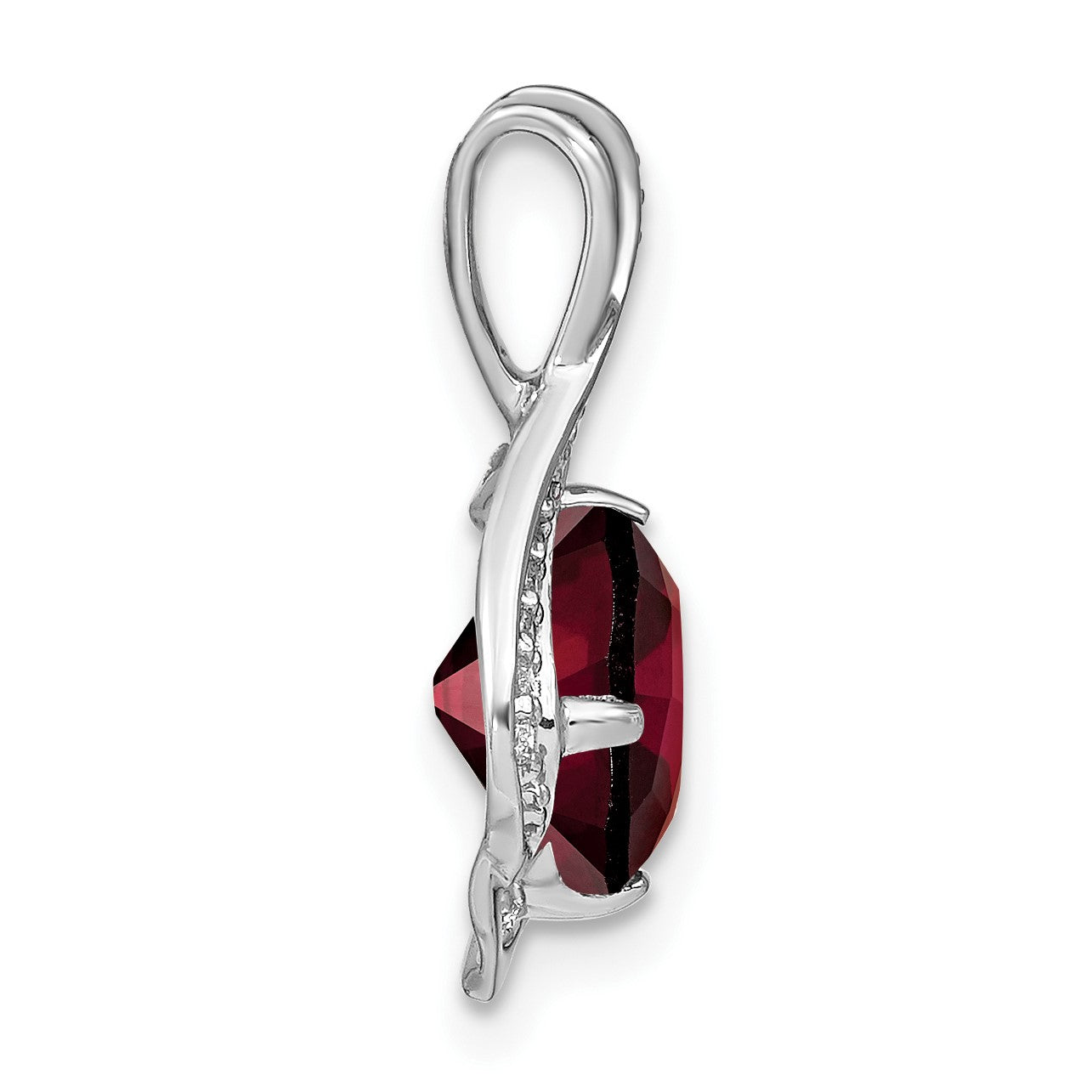 14k White Gold 8mm Round Garnet and Diamond Fancy Chain Slide