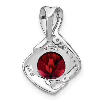 14k White Gold 8mm Round Garnet and Diamond Fancy Chain Slide