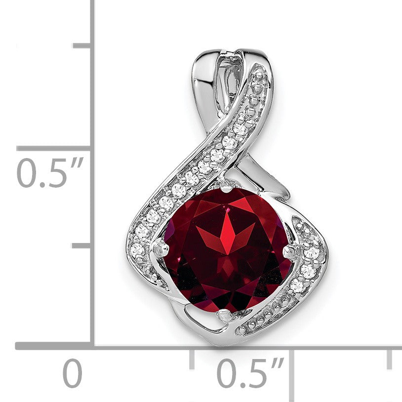 14k White Gold 8mm Round Garnet and Diamond Fancy Chain Slide
