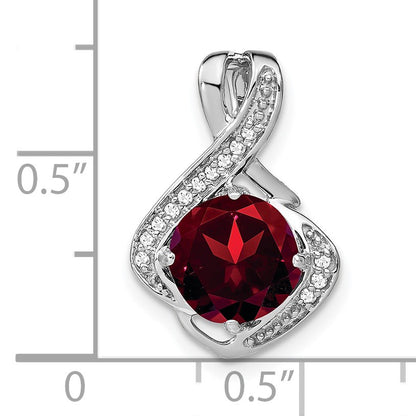 14k White Gold 8mm Round Garnet and Diamond Fancy Chain Slide