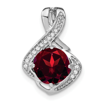 14k White Gold 8mm Round Garnet and Diamond Fancy Chain Slide