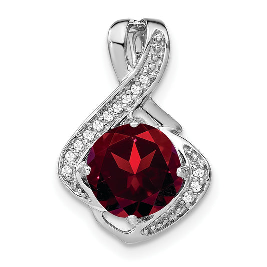 14k White Gold 8mm Round Garnet and Diamond Fancy Chain Slide