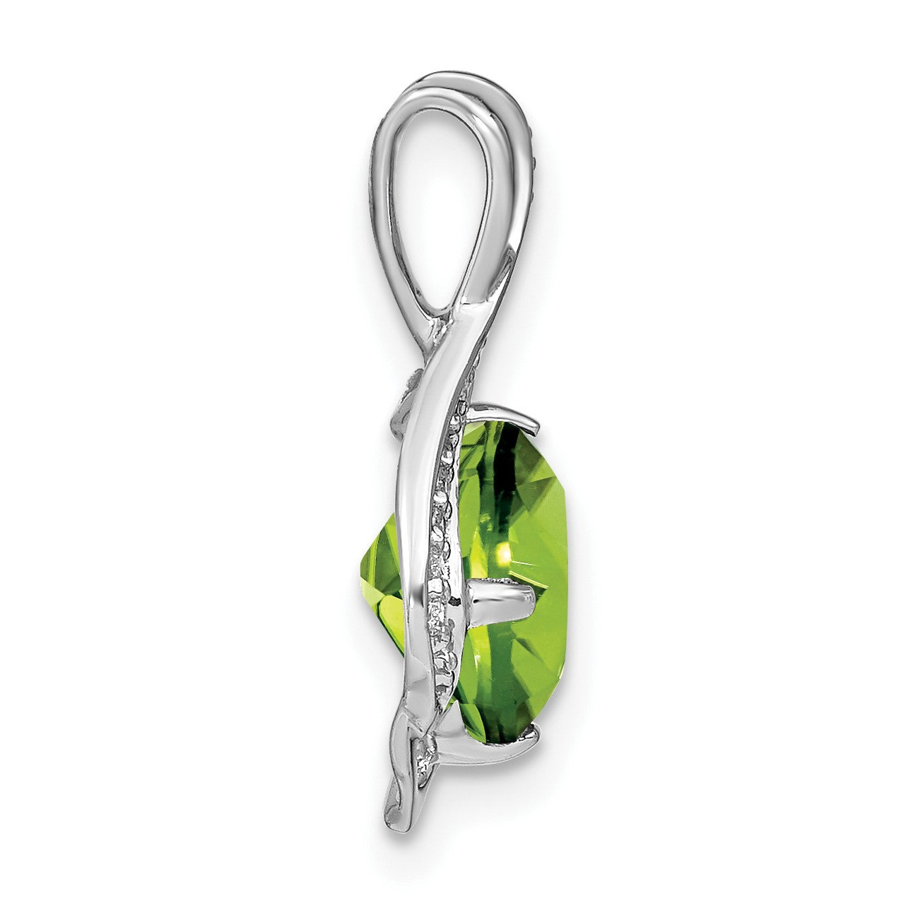 14k White Gold 8mm Round Peridot and Diamond Fancy Chain Slide