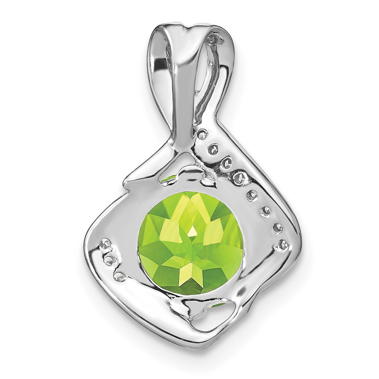 14k White Gold 8mm Round Peridot and Diamond Fancy Chain Slide