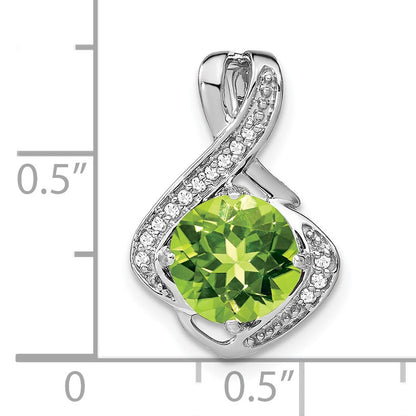 14k White Gold 8mm Round Peridot and Diamond Fancy Chain Slide