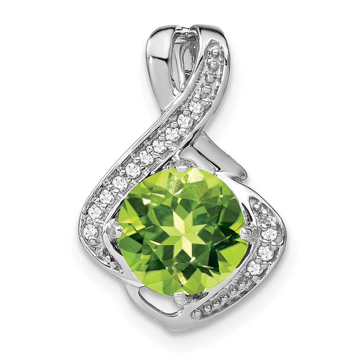 14k White Gold 8mm Round Peridot and Diamond Fancy Chain Slide