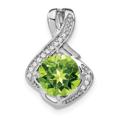 14k White Gold 8mm Round Peridot and Diamond Fancy Chain Slide