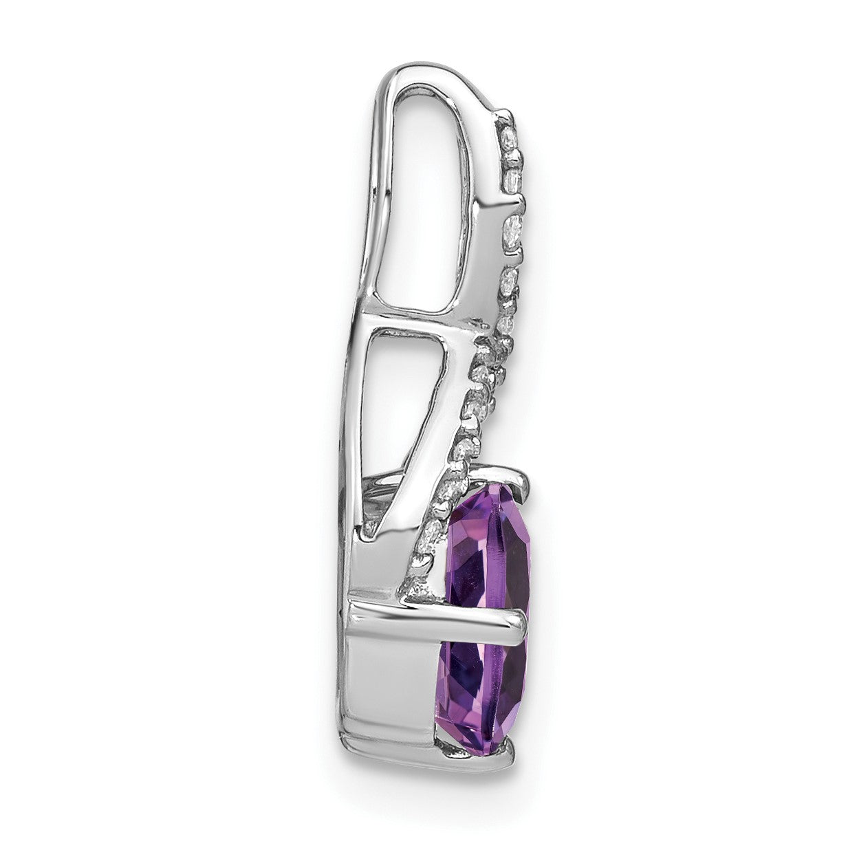 14k White Gold 7mm Cushion Amethyst and Diamond Chain Slide
