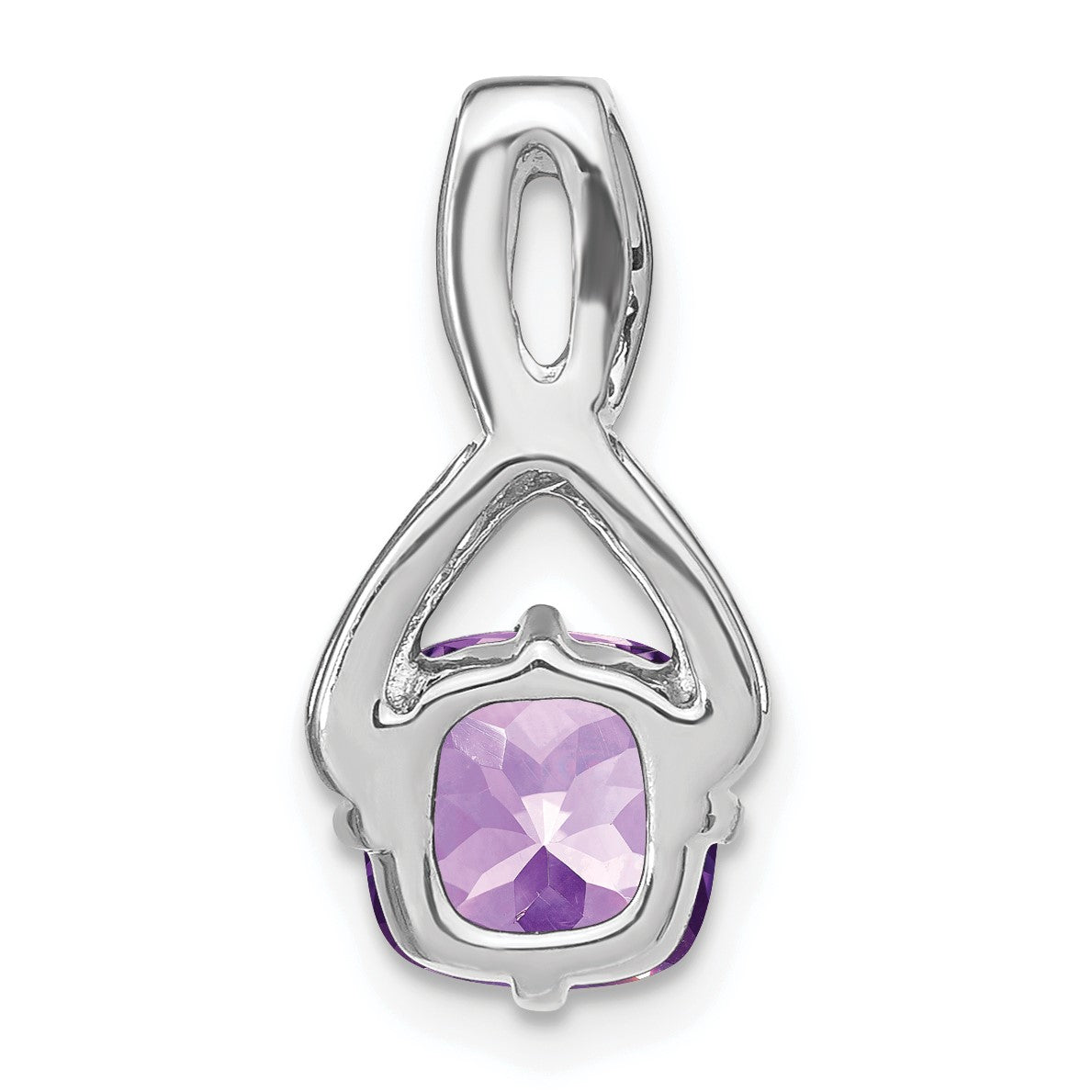 14k White Gold 7mm Cushion Amethyst and Diamond Chain Slide
